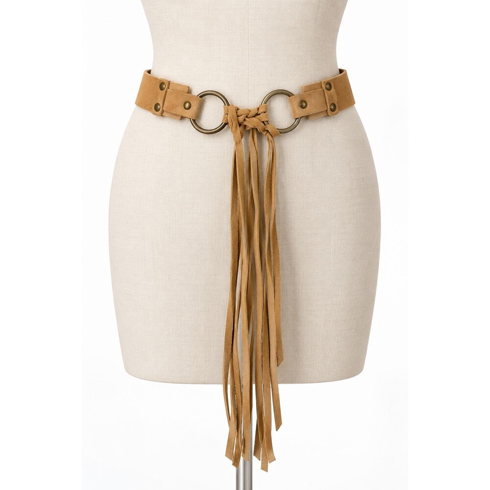 Express Statement Belt Size Large Genuine Leather Tan Boho Festival Hippie